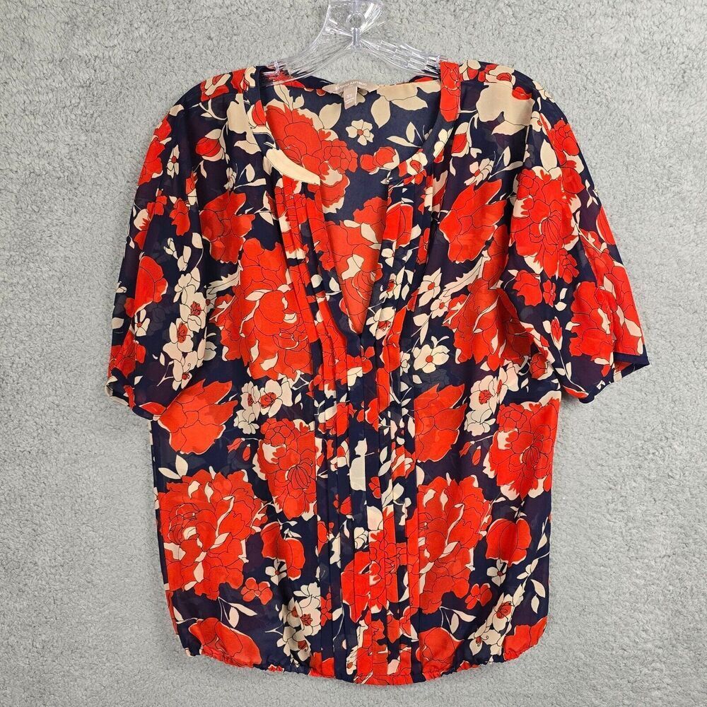 Banana Republic Floral‎ Blouse XS Pintuck VNeck Top Boho Country Cottagecore Red